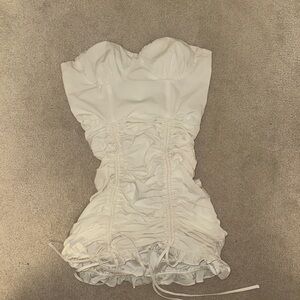 White Strapless Ruched Mini Dress